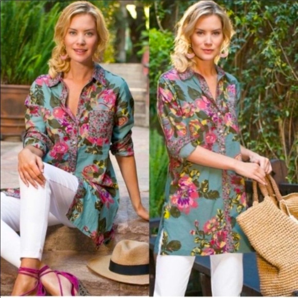 Soft Surroundings Floral Button Down Tunic Duster Kimono Shirt - Picture 2 of 9